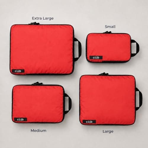 ciúb Compression Packing Cubes 4 Set Premium Double Zip, Fit 40% More in Your Luggage, Carry-On & Backpack, Lightweight Water Resistant Travel Accessories, Compressible Suitcase Organiser Bags (Red) — view 2
