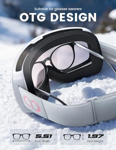 Lamicall Ski Goggles, Skiing Goggles - 【HD Spherical Lens】 Anti-fog Snow Snowboard Goggles with Wide OTG Over Helmet Compatible, UV400 Protection for Men & Women - White Frame - Pink — view 6