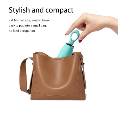 Mini Sun Travel Umbrella Ring handle Coating Layer Fabric Blocking/anti UPF 50 UV Protection 99.9% Compact Folding Purse Umbrella/Lightweight Small Portable Backpack/Rain Sun/Men Women Kids — view 6