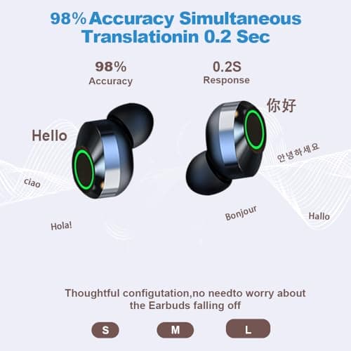 HYGMOCC AI Language Translator Earbuds, Supports 144 Languages,Online Translation Real Time,Earphone 3-in-1 Accents，Earbuds Perfect for Travel Business and Learning Voice Language Translator（Black） — view 2