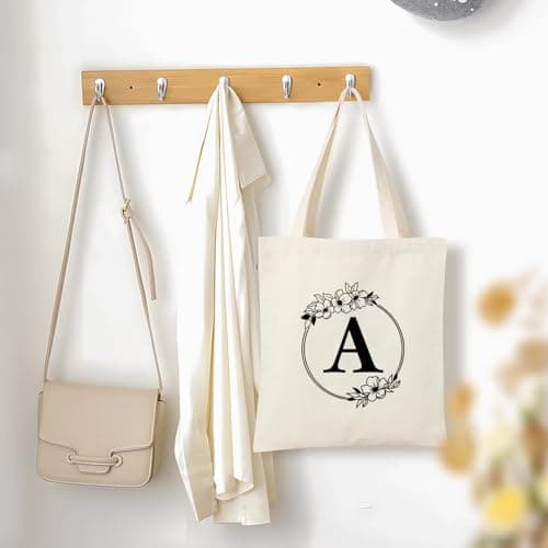 Tecanne Personalised Initial Canvas Tote Bag and Makeup Bag Set, 26 Letters Monogrammed Cotton Reusable Bags for Beach Travel Work School, Gift for Women Mum Teachers Nurses (A) — view 5