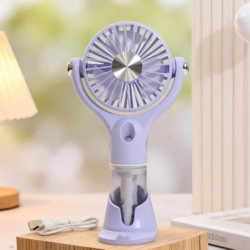 FUNCITTE Handheld Misting Fan with Detachable Base, USB Rechargeable Portable Water Spray Cooling Mini Fan, Personal Hydrating Mist Fan for Summer Outdoor Travel Beach Sunscreen Makeup (purple)