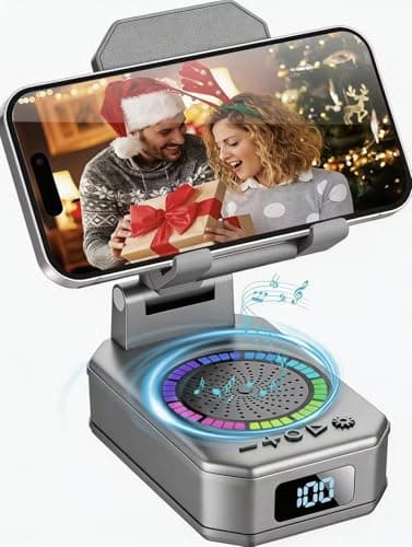 Gifts for Men Women, 4-in-1 Design Phone Stand with Bluetooth Speaker, Grey