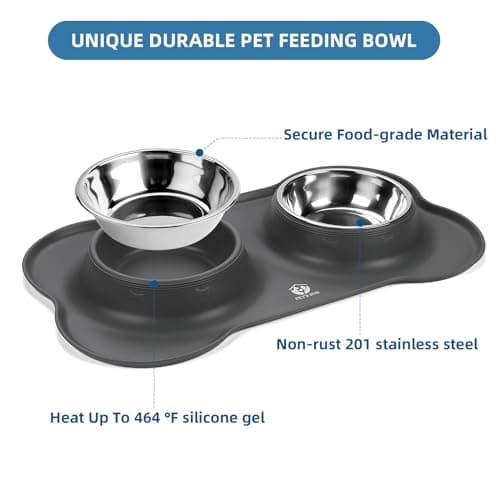 PET'S HUB Pet Feeding Bowl Set, Double Bowls with Silicone Mat Tray for Cats, Puppies, and Small Dogs. (Grey, Small) — view 5