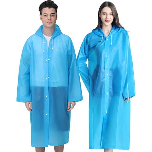 Cosowe Rain Ponchos for Adults Reusable, 2 Pcs Raincoats for Women Men with Hood, Blue