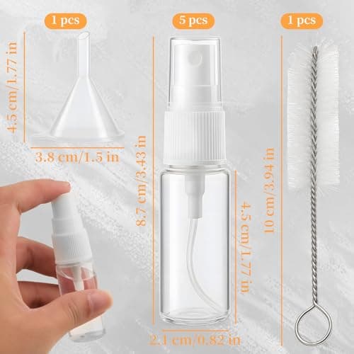 Notoke 7-Pack Small Spray Bottle Set - 5PCS 15ml Travel Spray Bottles with Cleaner & Tunnel, Clear Empty Fine Mist Bottles Refillable Liquid Containers for Perfume, Care Liquid, Cosmetics — view 2
