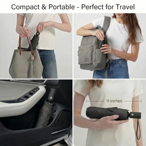 BAODINI Small UV Protection Travel Umbrella Compact for Rain and Sun UPF 50+ Windproof Portable 42 inch Umbrella for Women and Men Black — view 5