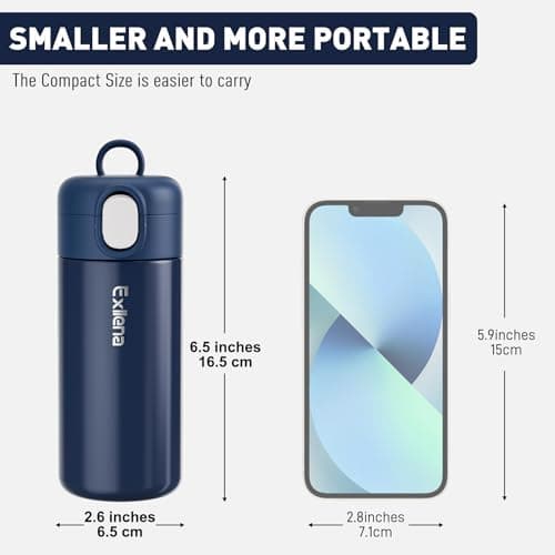 Exllena 300ml Small Water Bottle with One-Touch Soft Straw Lid, Double-Wall Vacuum Insulated Small Flask for Hot&Cold Drinks–Leak-Proof, Mini Water Bottle for Handbag, Yoga, Sport (Dark Blue) — view 2