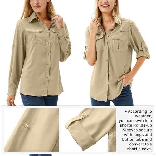 Winebox Women's UPF 50 Shirts Long Sleeve Sun Protection UV Quick Dry Casual Outdoor Safari Walking Fishing Hiking Travel Shirts(Khaki-s) — view 5