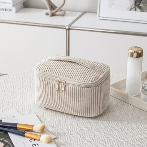 Aucuu Corduroy Cosmetic Bag, 4 Pcs Makeup Bag, Large, Medium and Small Cosmetic Bag, Striped Corduroy Portable Bag with Metal Zipper, Travel Cosmetic Bags Organizer for Women, Travel, School, Gift — view 4