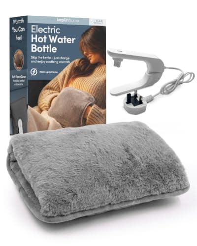 Keplin Rechargeable Electric Hot Water Bottle - Auto-Shut Off, Fast Heating Heat Pad, Back Pain Relief, Rechargeable Hand Warmers & Heating Pad, Small Hot Water Bottle, 1 Year Warranty, Grey