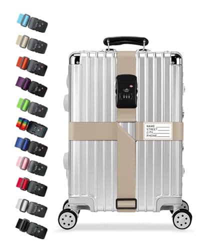 Cross Luggage Straps with TSA Lock, Adjustable Suitcase Belts for 20–32 Inch Luggage, Heavy Duty Travel Straps with 3-Digit Combination Lock & Name ID Tags, Secure Travel Accessories (Khaki)
