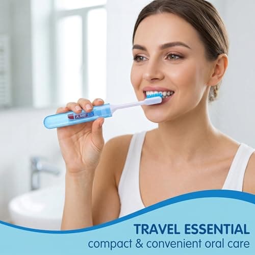 Travel Toothbrush and Toothpaste Set, 6 Folding Compact Toothbrushes with 6 Mini Toothpaste Tubes and Travel Bag, Portable Oral Care Kit for Flights, Work, Camping and Short Trips — view 6