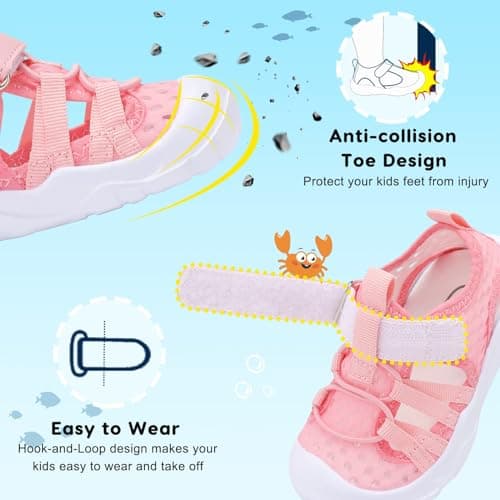 JOINFREE Baby Sandals Boys Girls Breathable Quick Dry Water Shoes, Lightweight Non-Slip Toddler Beach Sandals for Pool, Summer Outdoor & Indoor Wear Pink, 3 Child — view 3