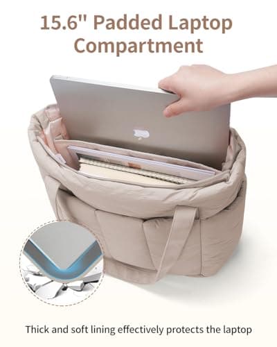 Narwey Work Tote Bags for Women, Large Puffer Teacher Laptop Tote Bag with Zip, Ladies Handbags Shoulder Bag for School College Shopping Work Travel Gym Beach (Khaki) — view 5