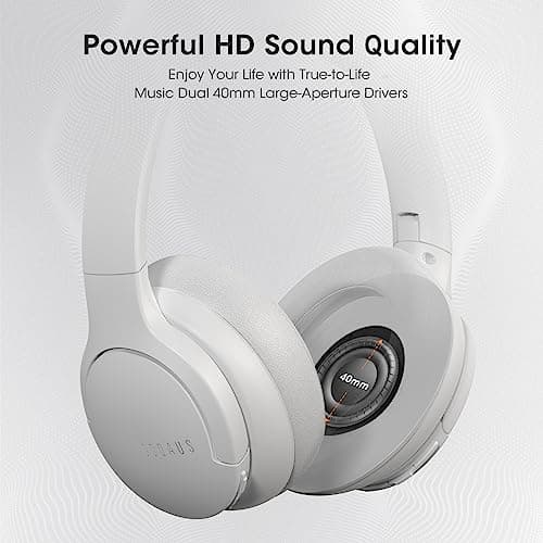 DOQAUS Bluetooth Headphones Over Ear, 90H Playtime Bluetooth 5.3 Wireless Headphones, 3 EQ Mode, HiFi Stereo Bass Headphones Wireless with Mic, Soft Earmuff,Foldable Headphone for Phone/PC(Light Gray) — view 3