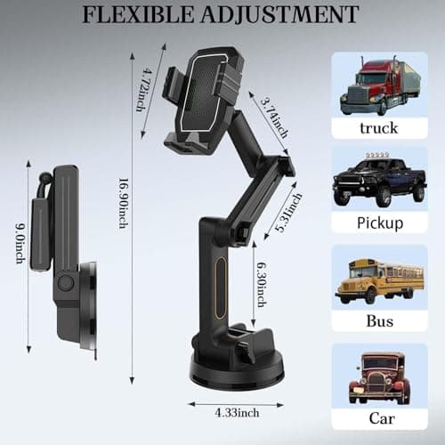 Truck Phone Holder, Dashboard Windshield Cell Phone Mount with Long Arm, Strong Suction Cup for SUVs, Trucks, Buses, Heavy Duty Vehicles — view 6