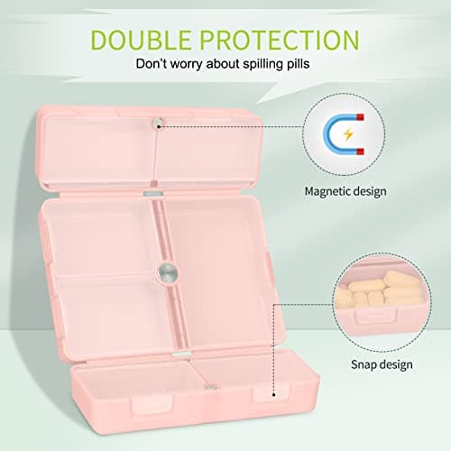 FYY 7 Day Pill Organiser, Travel Tablet Box, [Foldable Design] Weekly Medication Case, Portable Daily Supplements Storage Organizer for Vitamins, Cod Liver Oil, Small-Pink — view 4