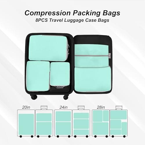 White Hawk 8-Pcs Compression Packing Cubes for Suitcases – Waterproof Diamond Polyester, No Mesh, Space-Saving Luggage Organiser, Travel Bags for Suitcases, Backpacks & Carry-Ons (Aqua) — view 6