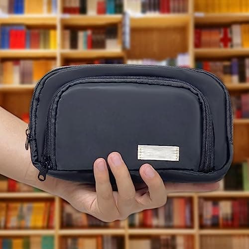 Liujiami Pencil Case Large Capacity 3 Compartments School Student Stationery Organiser for Kids Adults Office Makeup Cosmetic Bag Black — view 5