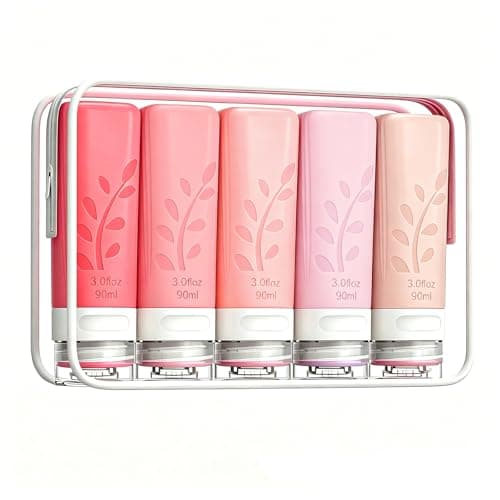 Travel Bottles Set for Toiletries, TSA Approved 3oz Silicone Leak Proof Containers, BPA Free Wide Opening Refillable Travel Accessories with Clear Toiletry Bag & Labels (5 Pack)