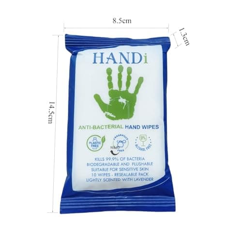 Incofend Handi 5 Packs Antibacterial Wet Wipes Hand Sanitizing Travel Disinfectant Camping Pocket Sports Gym Alocohol Plastic Free Flushable Biodegradeable Body Toilet Sanitising Adults Kids — view 6
