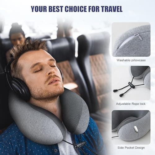 Jiancrate Travel Pillow for Airplane, Neck Pillow for Travel, Memory Foam Travel Neck Pillow for Adults, Soft & Lightweight Flight Pillow, Ergonomic Neck Cushion With Carry Bag — view 5