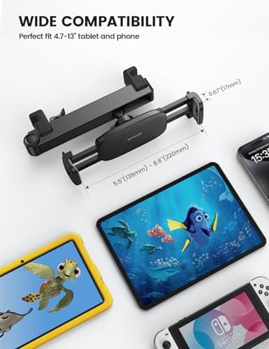 Lamicall Car Headrest Tablet Mount [Upgraded Lock] - Stretchable Car Tablet Holder, 360 Rotating Backseat Mount for Kids, fit iPad Pro 2024, Air 6, Mini, Switch, Phone, 4.7-13" Device - Black — view 6