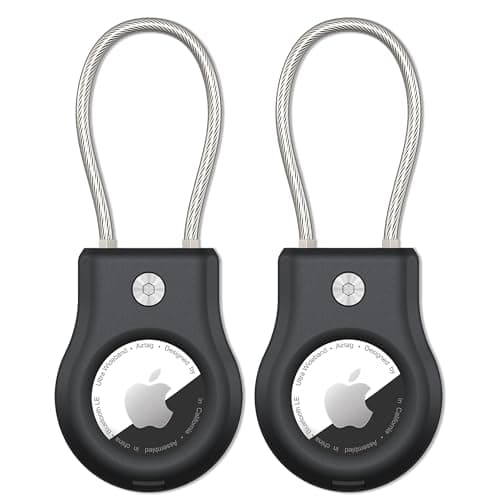 SCALLOP Airtag Keychain Holder 2 Pack, Air Tag Lock Case Holders with Wire Cable, Sturdy Protection Airtag Key Chain, Compatible Apple Airtag for Key ring,Keys, Luggage.Black
