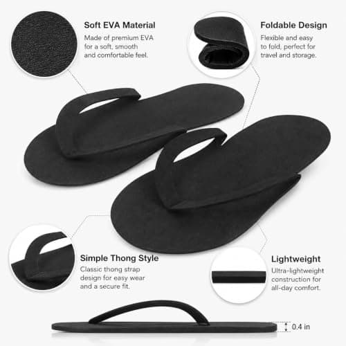 Beavorty Disposable Slippers for Women Men Foldable Pedicure Shower Shoes Quick Dry Non-Slip Bathroom Slides for Travel Hotel Spa Dorm and Home 12 Pairs — view 6