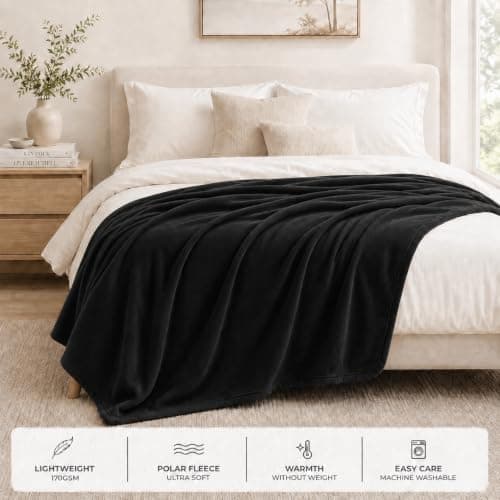 Adore Home Soft Warm Polar Fleece Blanket Large - Cosy Throw for Sofa, Bed, Travel, Car and Camping, 120x150cm, Black — view 3