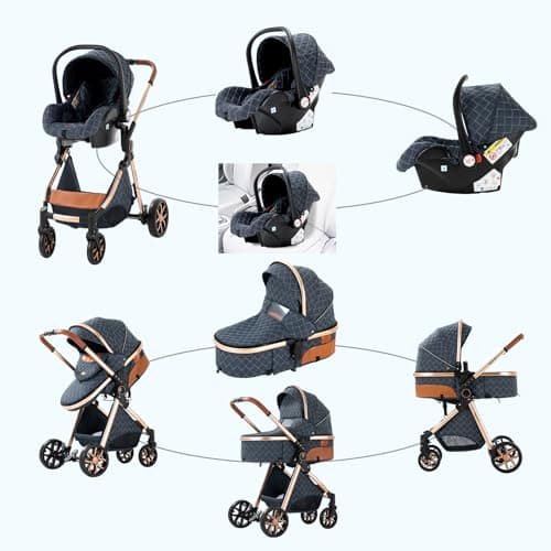Magic ZC 3 in 1 Pushchair Pram Travel System, Baby Stroller 3 in 1 with Reversible Two Pushing Modes, Newborn Infant Carriage One-Click Folding, Toddler Buggy Aluminum Frame (V9 Blue) — view 4