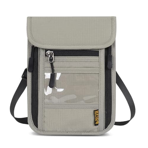 Passport Holder Travel Neck Wallet RFID Blocking Travel Document Bag Women and Men Anti-theft Multifunctional Phone Pouch for Passports Credit Cards Boarding Passes Business Cards (Light gray)