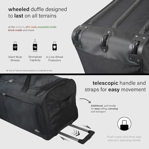 Aerostar 36" XL Extra Large Lightweight Duffle 3 Wheel Travel Bag Holdall Suitcase Check-in Luggage All Terrain (174L, Black) — view 3
