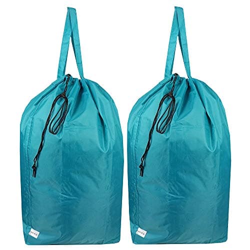 UniLiGis Tear Proof Nylon Laundry Bag with Handles (2 Pack),Travel Laundry Bag with Drawstring Closure,Dirty Clothes Bag Fit Most Laundry Hamper or Basket,27.5x34.5 in,Blue Aqua