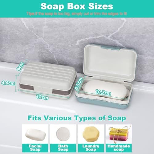 Alyvisun 2 Pcs Travel Soap Case with Lid, Portable Soap Dish, Soap Box with Draining Board, Waterproof Leakproof Soap Container Holder for Shower Travel Outdoor(Green & White) — view 5