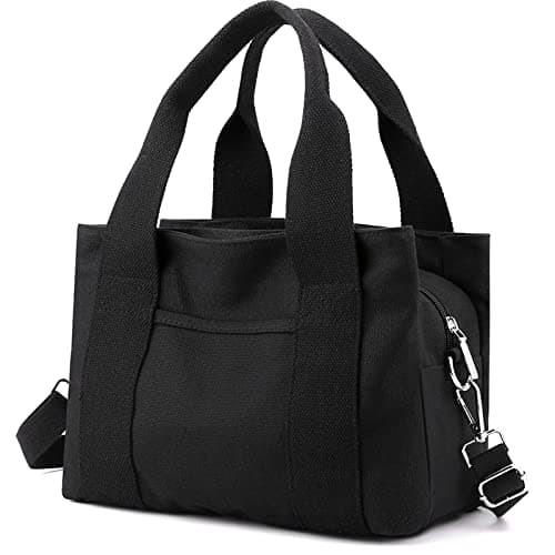 zhongningyifeng Women Canvas Handbag Shoulder bags Small Casual Multi-Pocket Top Handle Tote Crossbody Bag (black)
