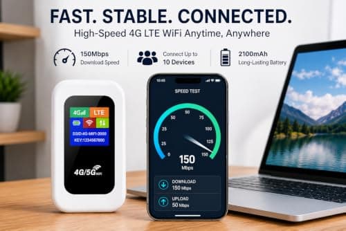Portable 4G LTE Mobile WiFi Router with SIM Slot, Pocket WiFi Hotspot 150Mbps, Portable WiFi Router for Up to 10 Devices, Wireless Internet Router for Camping, Caravan, Holiday & Remote Work — view 2
