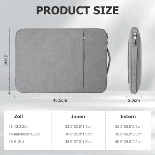 Flintronic Laptop Sleeve for 15.6 Inch, Portable Water Resistant Mens Lap-top Bag with Pockets and Compartments, Compatible with MacBook, Asus, Dell, HUAWEI 15.6 Inch Laptop (Light Gray) — view 2