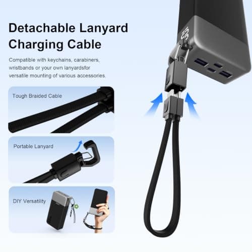 JUOVI Power Bank 45W 20000mAh Portable Charger with Detachable Cable — view 4