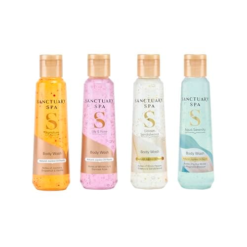 Sanctuary Spa Body Wash Gift Set, Discovery Collection of 4 Travel‑Size Body Washes (Aqua Serenity, Golden Sandalwood, Lily & Rose, Signature), Vegan, 95% Natural, Cruelty Free, 300ml — view 3