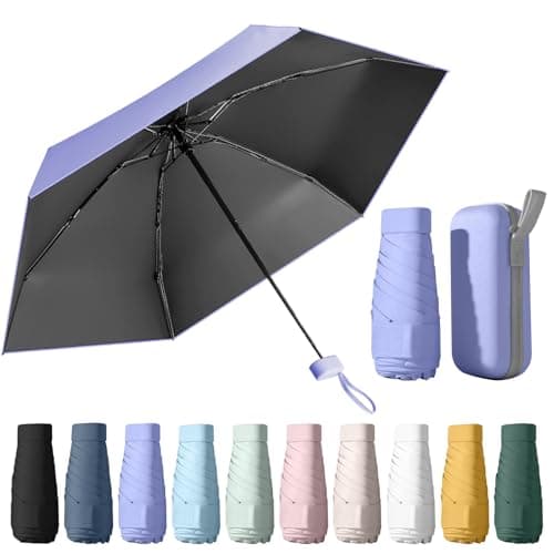 WoRuyKot Mini Travel Umbrella, 6 Ribs Mini Umbrella, UV Foldable with Capsule Box, Travel Waterproof and Windproof for Men and Women (Purple)
