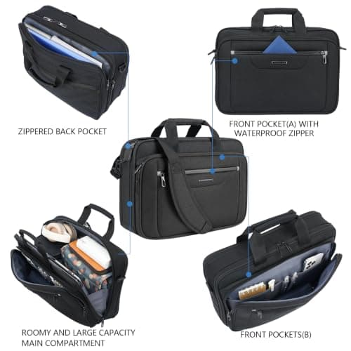 VANKEAN Laptop Briefcase Premium Laptop Case Fits Up to 17.3 Inch Business Shoulder Bag Laptop Expandable Water-Repellent Messenger Bag for Men/Women Computer Bag for Travel/Business/Black-Grey — view 4