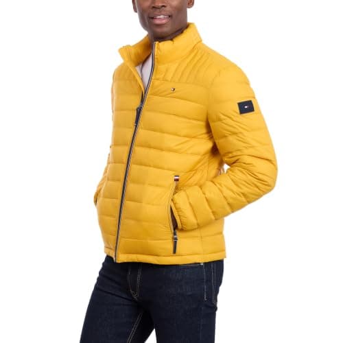 Tommy Hilfiger Men's Lightweight Down Alternative Packable Puffer Jacket Coat, Yellow Gold, XL — view 5