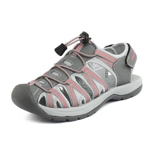 DREAM PAIRS Women's Sport Walking Sandals,Grey/Coral,9