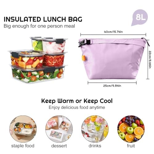 YUDANSI Insulated Lunch Bag with Thick Foil, Leakproof Thermal Lunch Tote for Work School Picnic, Large Capacity Cooler Bag with Adjustable Shoulder Strap for Men Women Adults Kids (Purple) — view 3