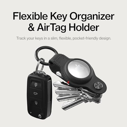 KeySmart Air Tag Holder, Airtag Holder with Car Key Ring Hoop for Airtags & Car Accessories for Men, Key Organiser Keyring with Airtag Keyring Rings for Key Fob, Car Keyring Keychain Rings, Black — view 2