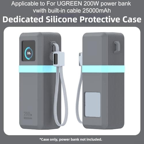Silicone Protective Case for UGREEN 200W Power Bank | Shockproof Sleeve for 25000mAh Portable Charger with Anti-Slip Grip | Rubber Bumper Cover Skin for External for battery(Gray) — view 4
