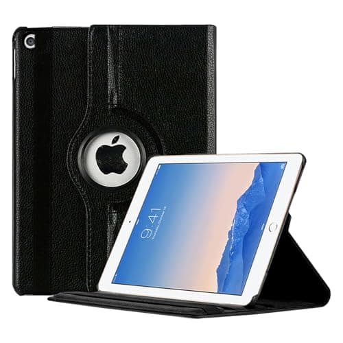Case For iPad Air 1st Generation 9.7 inch 2013, Premium PU Leather Flip Shockproof 360 Rotating Smart Stand Protective Folio Cover - Black