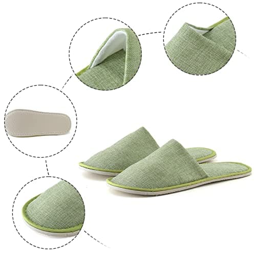 LinRim Disposable Slippers Guest Slippers - Terry Slippers for Travel, Spa, Sauna and Home - Non-Slip Sole - One Size Open Hotel Slippers for Spa, Party, Guest, Hotel and Travel, 05 Green, One Size — view 3